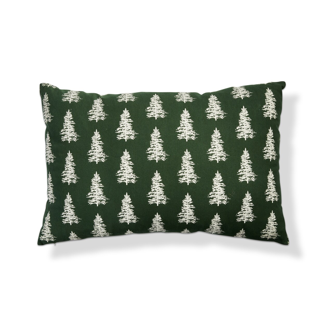 Wilde Pine Tree Lumbar Pillow - Christmas Green Cotton Throw Pillow, Machine Washable, 3" H x 24" L x 16" W